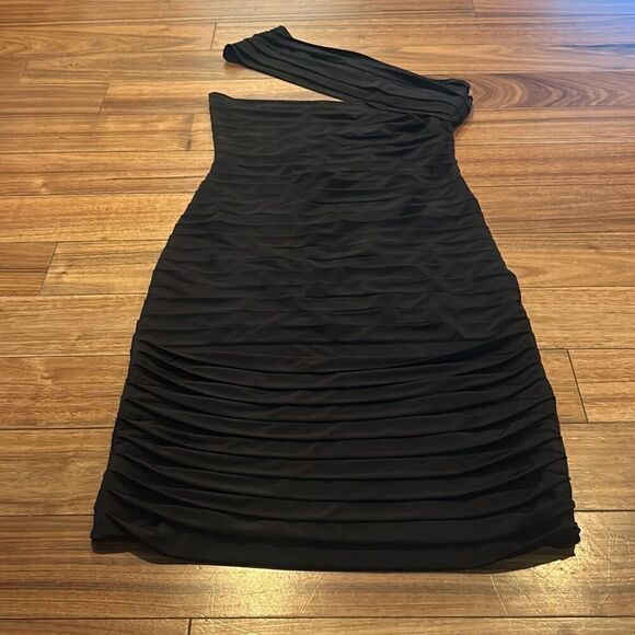 Rene Arnez Little Black Dress Womens Black One Shoulder Bodycon Mini Dress Small - Picture 6 of 10